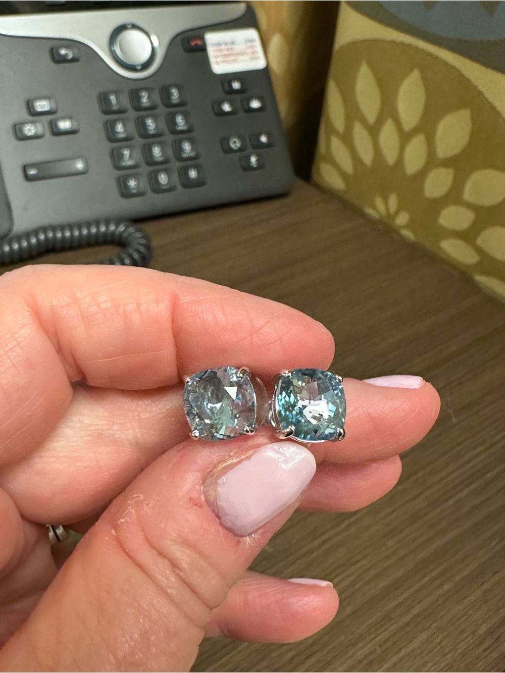 Origami Owl Light Blue Cushion Cut Stud Earrings